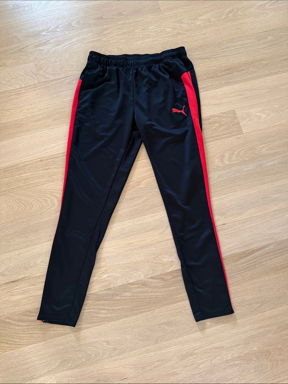 Puma Black Track Pants with Red Side Stripes Men’s Sz L